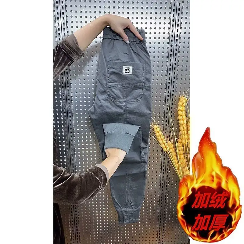 Autumn and Winter Men's Trendy Brand Fleece-Lined Casual Pants, Slim Fit Versatile Thickened Jogger Pants, Luxury High-End Warm Harem Pants