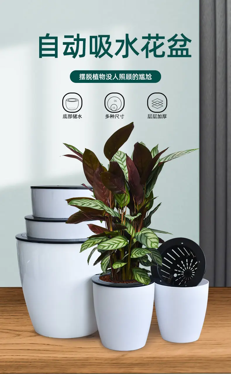 Self-Watering Flower Pot for Lazy People, Automatic Water-Absorbing Pot for Green Plants, Hydroponic Plant Pot, No Need to Water, Plastic Imitation Ceramic Self-Absorbing Pot — feature 2
