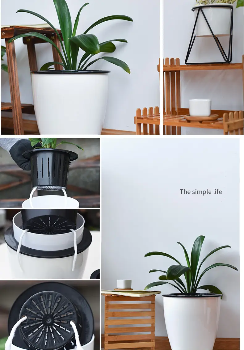 Self-Watering Flower Pot for Lazy People, Automatic Water-Absorbing Pot for Green Plants, Hydroponic Plant Pot, No Need to Water, Plastic Imitation Ceramic Self-Absorbing Pot — feature 8