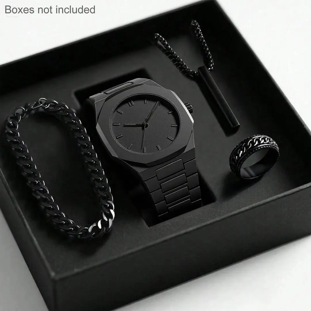 2026 Men's Watch, Light Luxury, High-End, Simple and Fashionable Quartz Watch, Black Large Dial Set, Pointer Type — feature 2