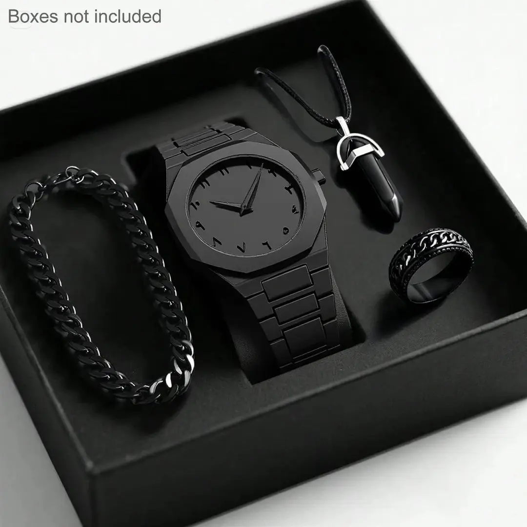 2026 Men's Watch, Light Luxury, High-End, Simple and Fashionable Quartz Watch, Black Large Dial Set, Pointer Type — feature 3