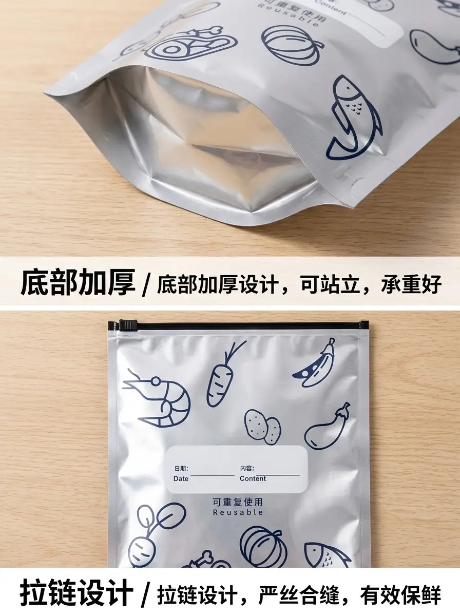 Thickened Food-Grade Preservation Bags for Refrigerator Storage, Zippered Aluminum Foil Sealing Bags for Freezing and Portioning Meat — feature 11