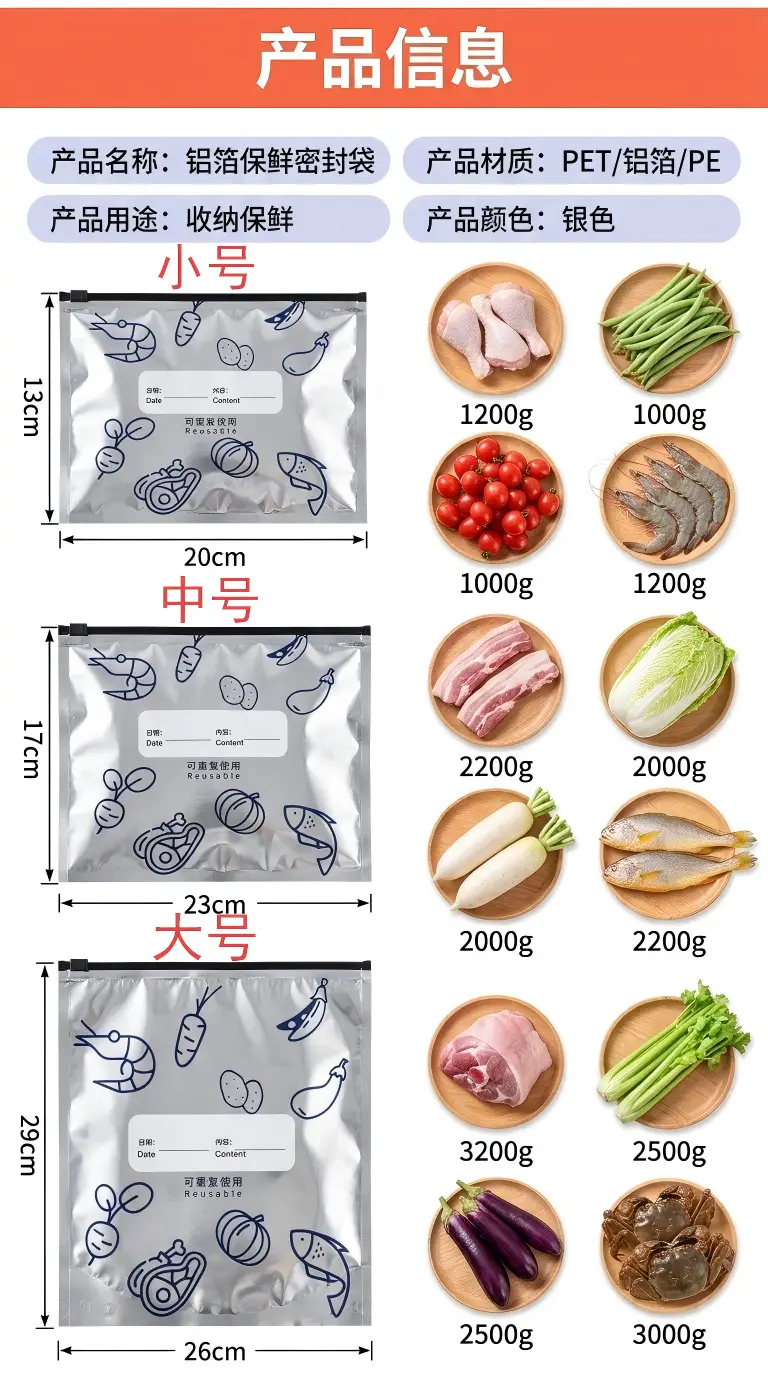 Thickened Food-Grade Preservation Bags for Refrigerator Storage, Zippered Aluminum Foil Sealing Bags for Freezing and Portioning Meat — feature 5