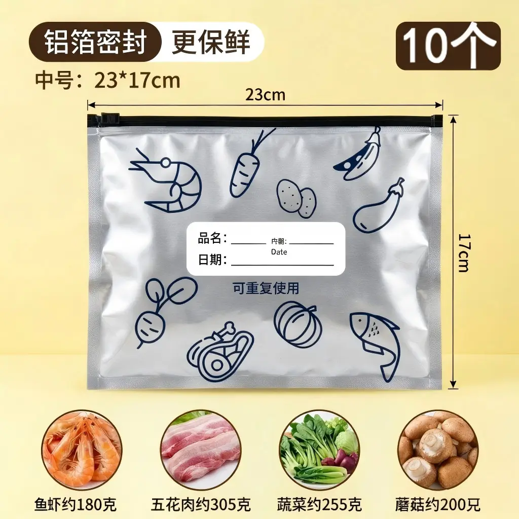 Thickened Food-Grade Preservation Bags for Refrigerator Storage, Zippered Aluminum Foil Sealing Bags for Freezing and Portioning Meat - Image 2