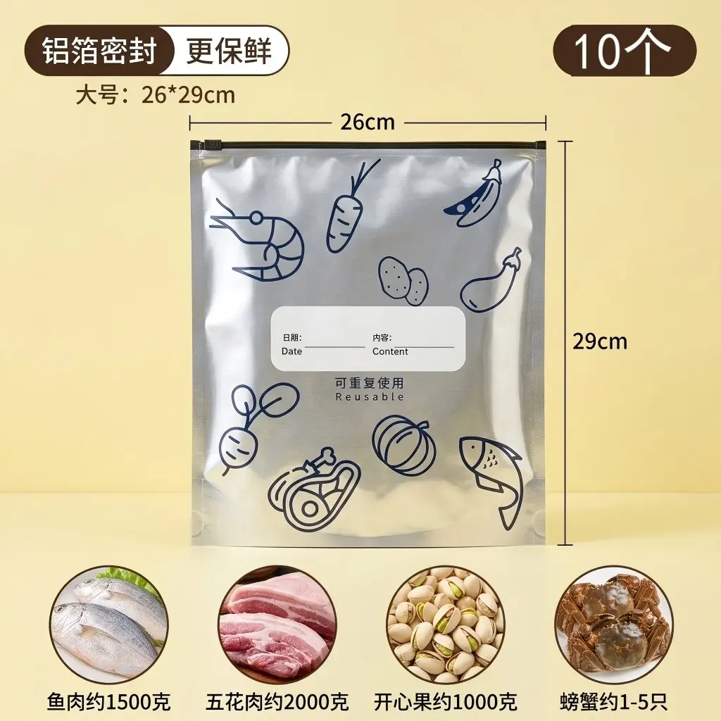 Thickened Food-Grade Preservation Bags for Refrigerator Storage, Zippered Aluminum Foil Sealing Bags for Freezing and Portioning Meat - Image 3