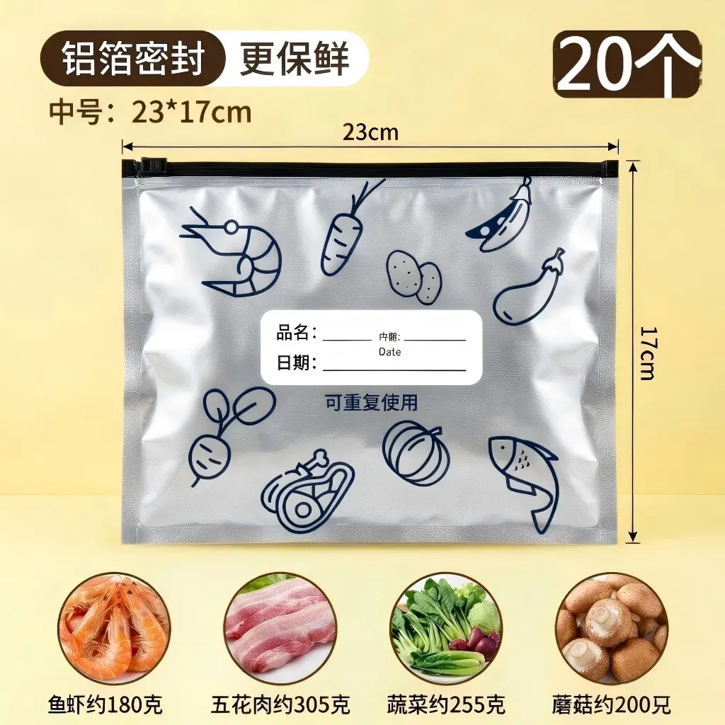 Thickened Food-Grade Preservation Bags for Refrigerator Storage, Zippered Aluminum Foil Sealing Bags for Freezing and Portioning Meat - Image 6