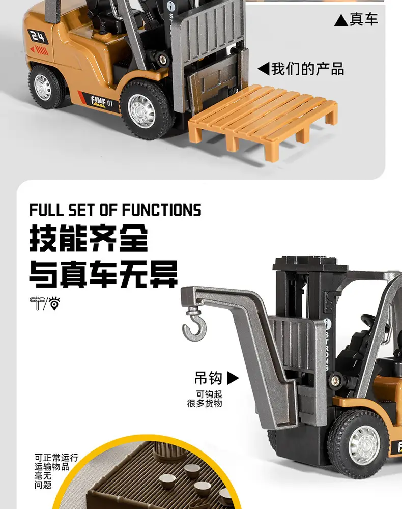 Cross-Border 1:64 Mini Alloy Forklift Remote Control Engineering Vehicle Model Toy with Adjustable Speed and Lift Function, Gift for Boys — feature 3