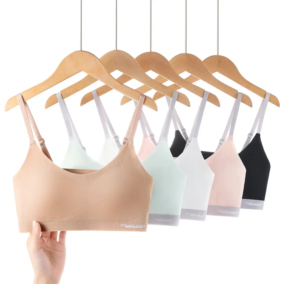 Developmental Girls' Underwear with Fixed Cups, Girls' Sports Vests, Shock-Proof, Seamless, Anti-Translucent Bras for Middle and High School Students