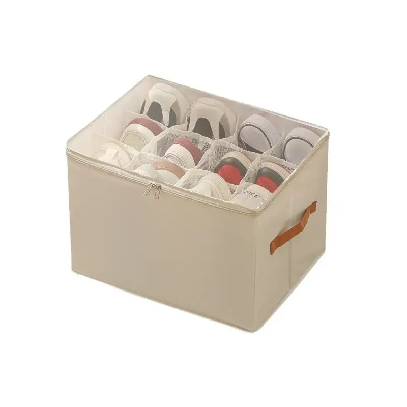 New Oxford Cloth Shoe Storage Box, Foldable Zipper Compartment Organizer, Dust-Proof Storage Helper for Home Bedroom