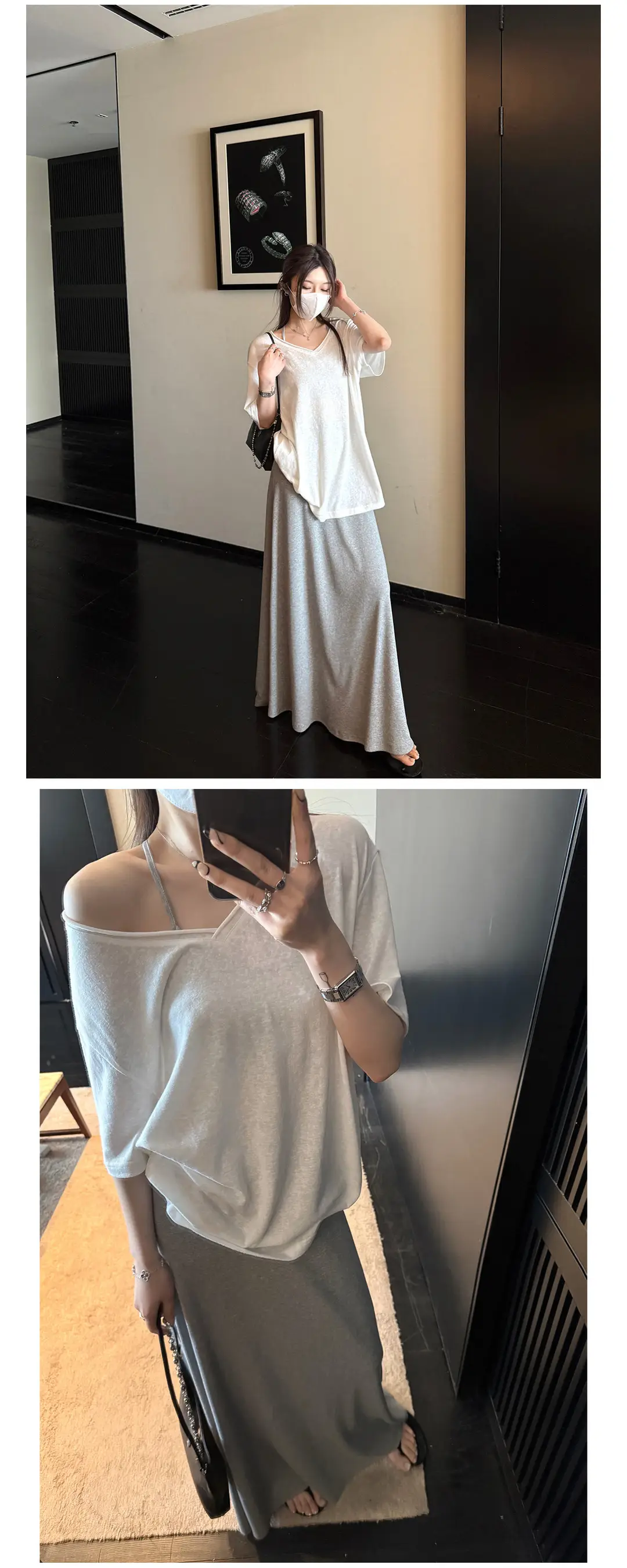 Superniniyy Mint & Relaxed Snowflake Texture Rolled-Edge V-Neck Short-Sleeve Loose Lazy T-Shirt # 3500J — feature 11