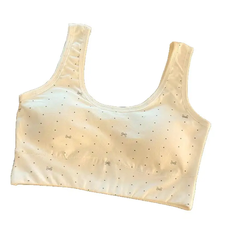 Pure Cotton Sports Bra for Girls in Their Developmental Period, Shock-Proof, Seamless, Fixed Cup, No Steel Ring, Breathable Vest-Style Bra for Young Girls