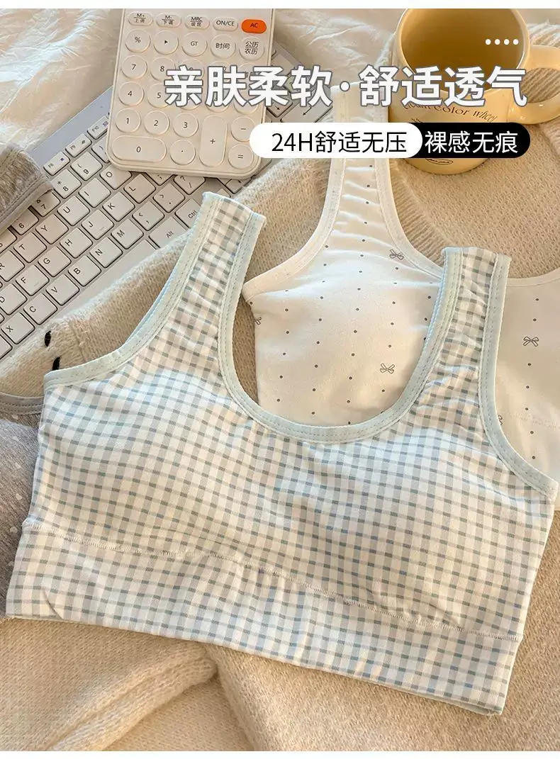 Pure Cotton Sports Bra for Girls in Their Developmental Period, Shock-Proof, Seamless, Fixed Cup, No Steel Ring, Breathable Vest-Style Bra for Young Girls — feature 20