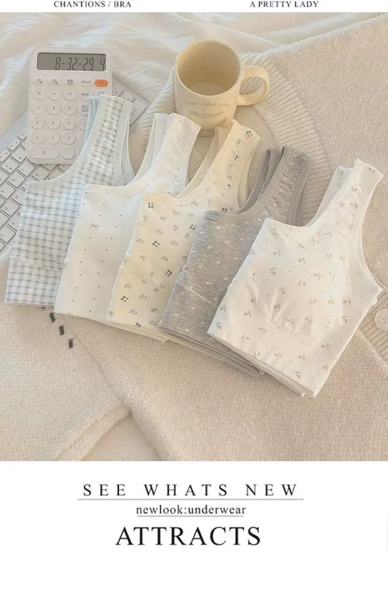 Pure Cotton Sports Bra for Girls in Their Developmental Period, Shock-Proof, Seamless, Fixed Cup, No Steel Ring, Breathable Vest-Style Bra for Young Girls — feature 27
