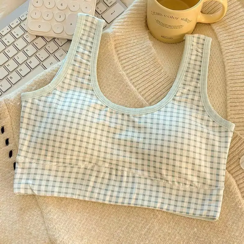 Pure Cotton Sports Bra for Girls in Their Developmental Period, Shock-Proof, Seamless, Fixed Cup, No Steel Ring, Breathable Vest-Style Bra for Young Girls