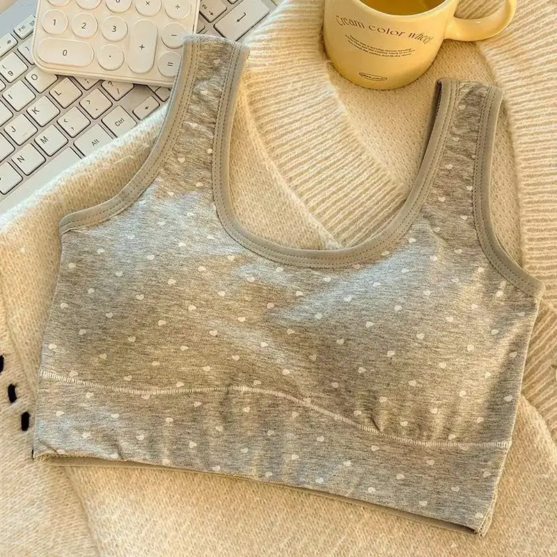 Pure Cotton Sports Bra for Girls in Their Developmental Period, Shock-Proof, Seamless, Fixed Cup, No Steel Ring, Breathable Vest-Style Bra for Young Girls