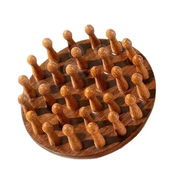 Sandalwood Round Comb with 28 Teeth for Scalp Massage, Hair Therapy, and Full-Body Meridian Massage