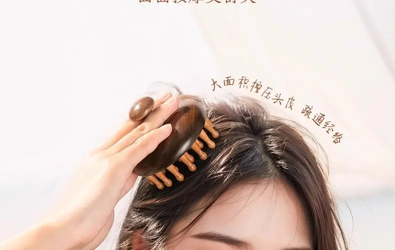 Sandalwood Round Comb with 28 Teeth for Scalp Massage, Hair Therapy, and Full-Body Meridian Massage — feature 11