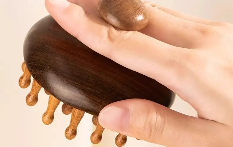 Sandalwood Round Comb with 28 Teeth for Scalp Massage, Hair Therapy, and Full-Body Meridian Massage — feature 14