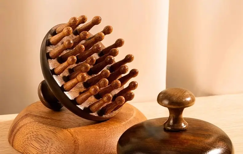 Sandalwood Round Comb with 28 Teeth for Scalp Massage, Hair Therapy, and Full-Body Meridian Massage — feature 6