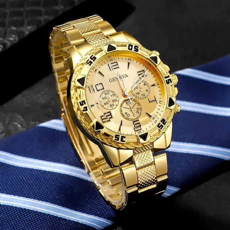 Cross-Border E-Commerce Hot-Selling Men's Steel Band Watch Factory Wholesale Fake Three-Eye Business Quartz Watch Men's Wristwatch — feature 2