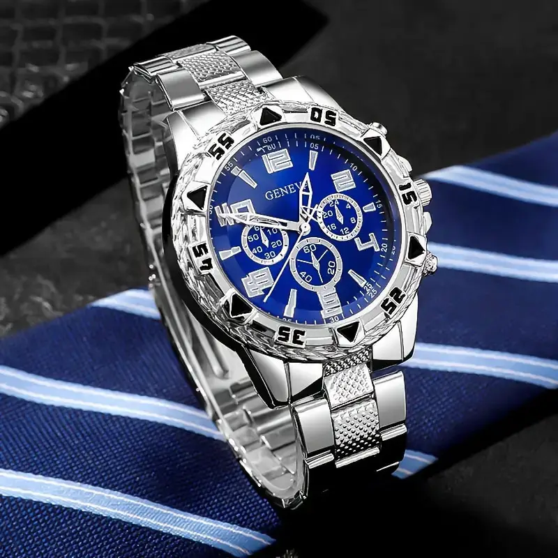 Cross-Border E-Commerce Hot-Selling Men's Steel Band Watch Factory Wholesale Fake Three-Eye Business Quartz Watch Men's Wristwatch — feature 3