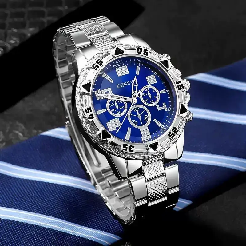 Cross-Border E-Commerce Hot-Selling Men's Steel Band Watch Factory Wholesale Fake Three-Eye Business Quartz Watch Men's Wristwatch