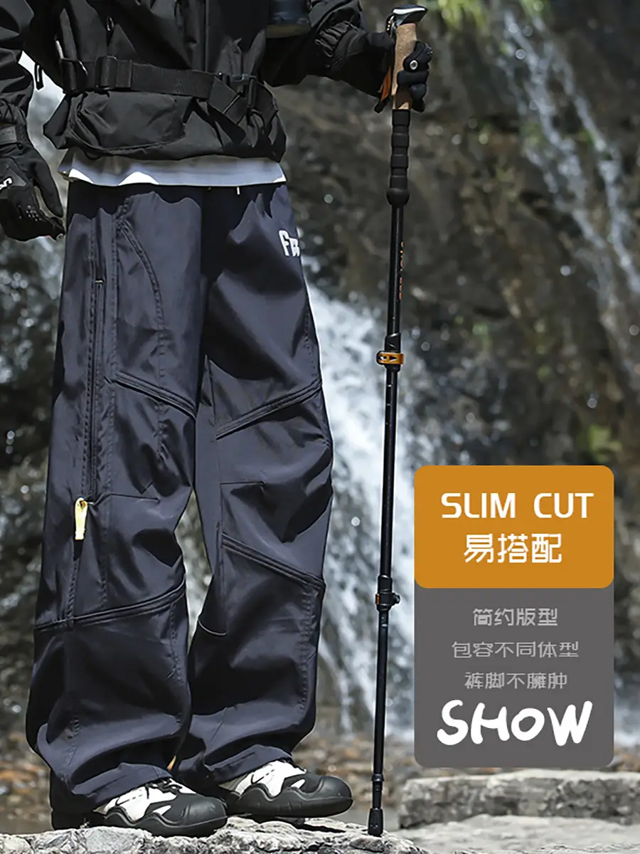 Autumn and Winter Fleece-Lined Waterproof Pants for Men, Trendy Brand Loose Straight-Leg Work Pants, Thick Casual Pants for Men