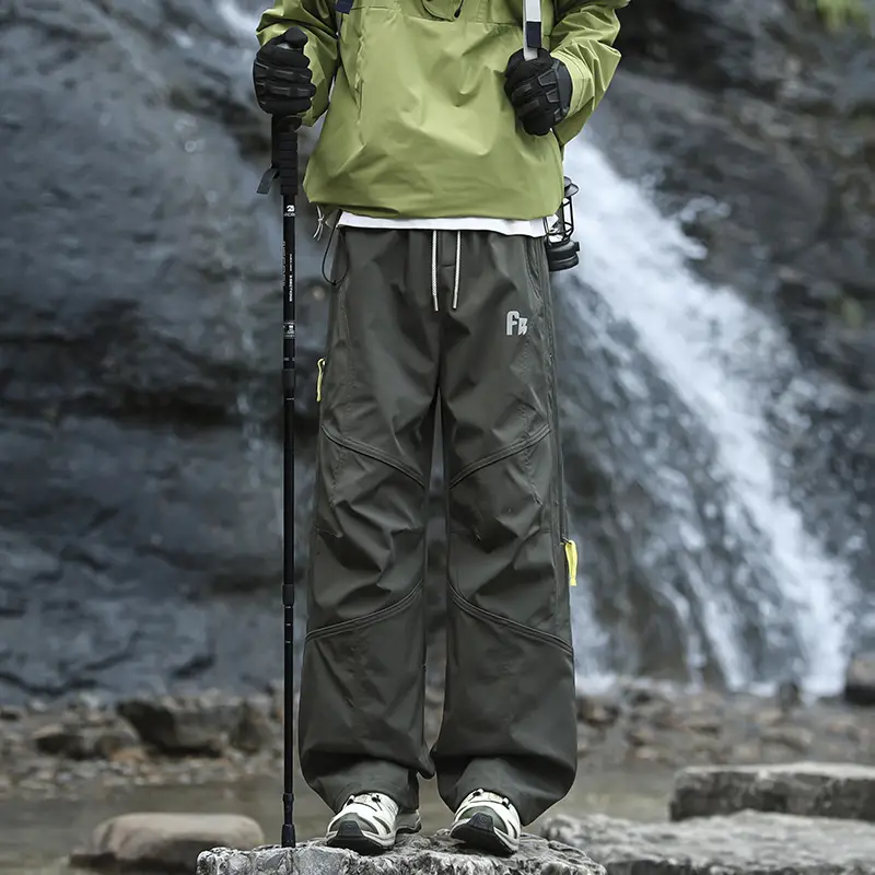 Autumn and Winter Fleece-Lined Waterproof Pants for Men, Trendy Brand Loose Straight-Leg Work Pants, Thick Casual Pants for Men