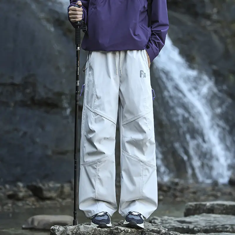 Autumn and Winter Fleece-Lined Waterproof Pants for Men, Trendy Brand Loose Straight-Leg Work Pants, Thick Casual Pants for Men