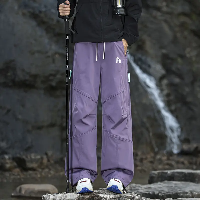 Autumn and Winter Fleece-Lined Waterproof Pants for Men, Trendy Brand Loose Straight-Leg Work Pants, Thick Casual Pants for Men