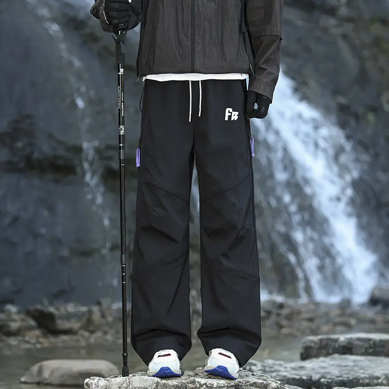 Autumn and Winter Fleece-Lined Waterproof Pants for Men, Trendy Brand Loose Straight-Leg Work Pants, Thick Casual Pants for Men