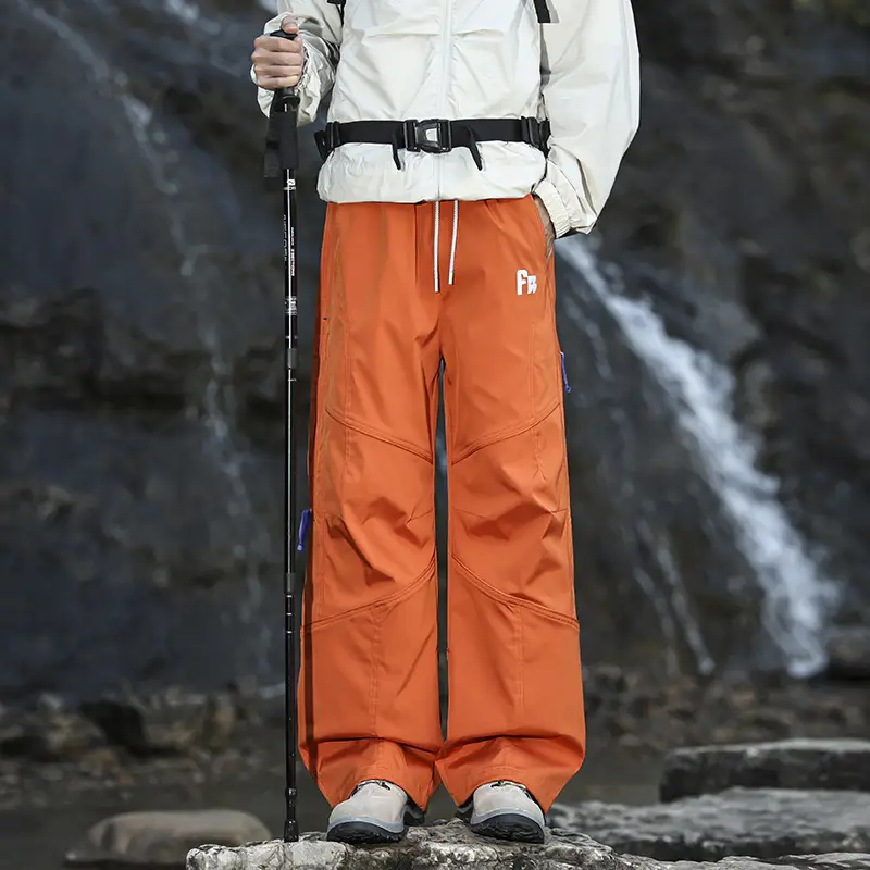 Autumn and Winter Fleece-Lined Waterproof Pants for Men, Trendy Brand Loose Straight-Leg Work Pants, Thick Casual Pants for Men