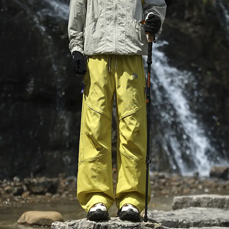 Autumn and Winter Fleece-Lined Waterproof Pants for Men, Trendy Brand Loose Straight-Leg Work Pants, Thick Casual Pants for Men