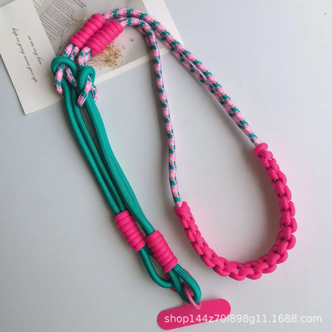 Cross-Border Color-Blocked Long Phone Lanyard, Woven Long Strap for Hanging Around the Neck, Crossbody Wearable Phone Strap, Shoulder Bag Strap, Durable and Stylish