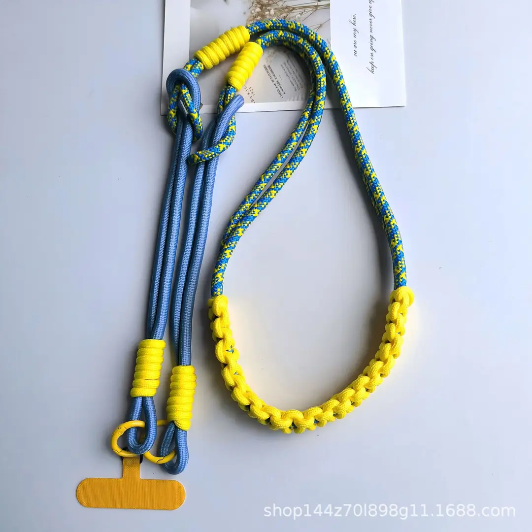 Cross-Border Color-Blocked Long Phone Lanyard, Woven Long Strap for Hanging Around the Neck, Crossbody Wearable Phone Strap, Shoulder Bag Strap, Durable and Stylish