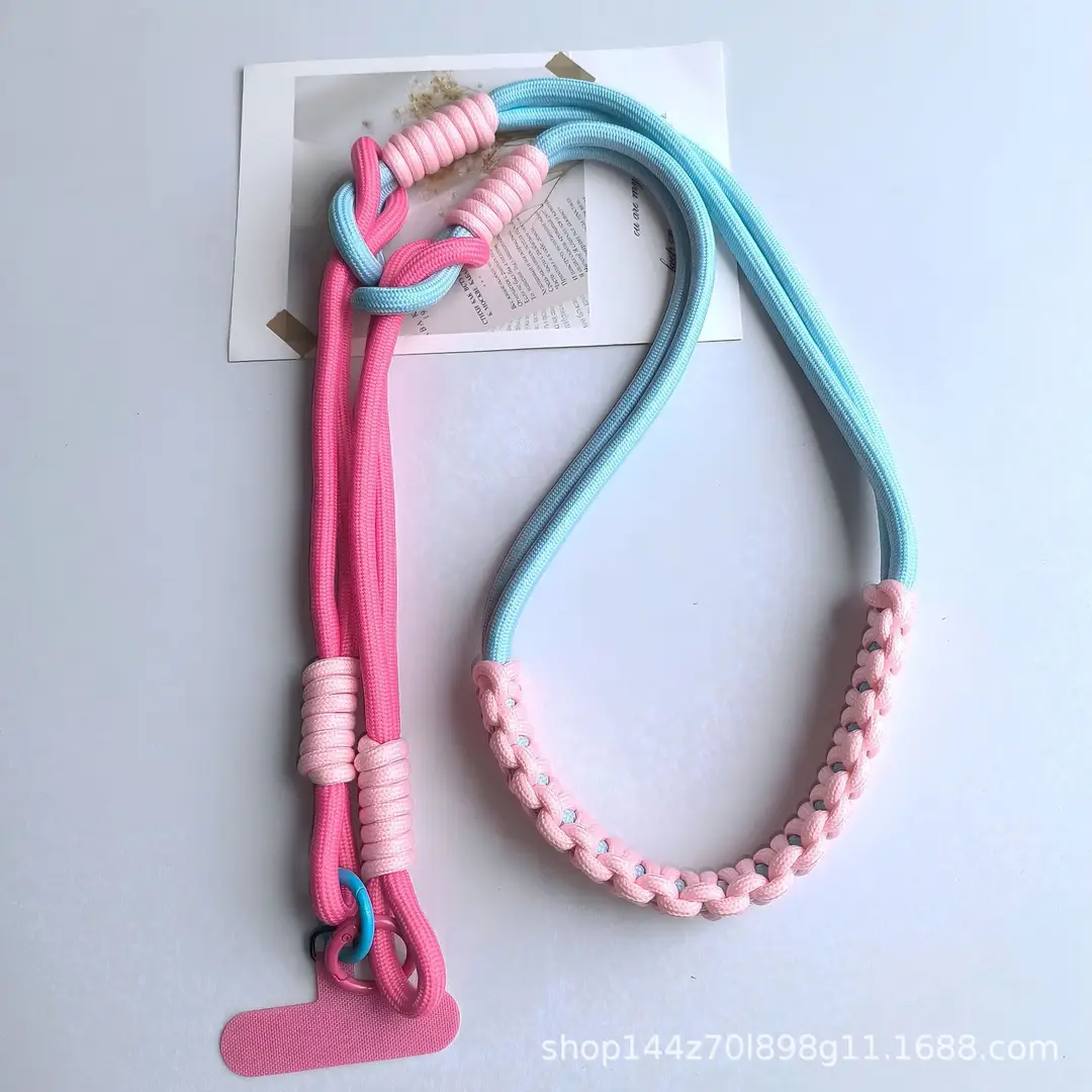 Cross-Border Color-Blocked Long Phone Lanyard, Woven Long Strap for Hanging Around the Neck, Crossbody Wearable Phone Strap, Shoulder Bag Strap, Durable and Stylish