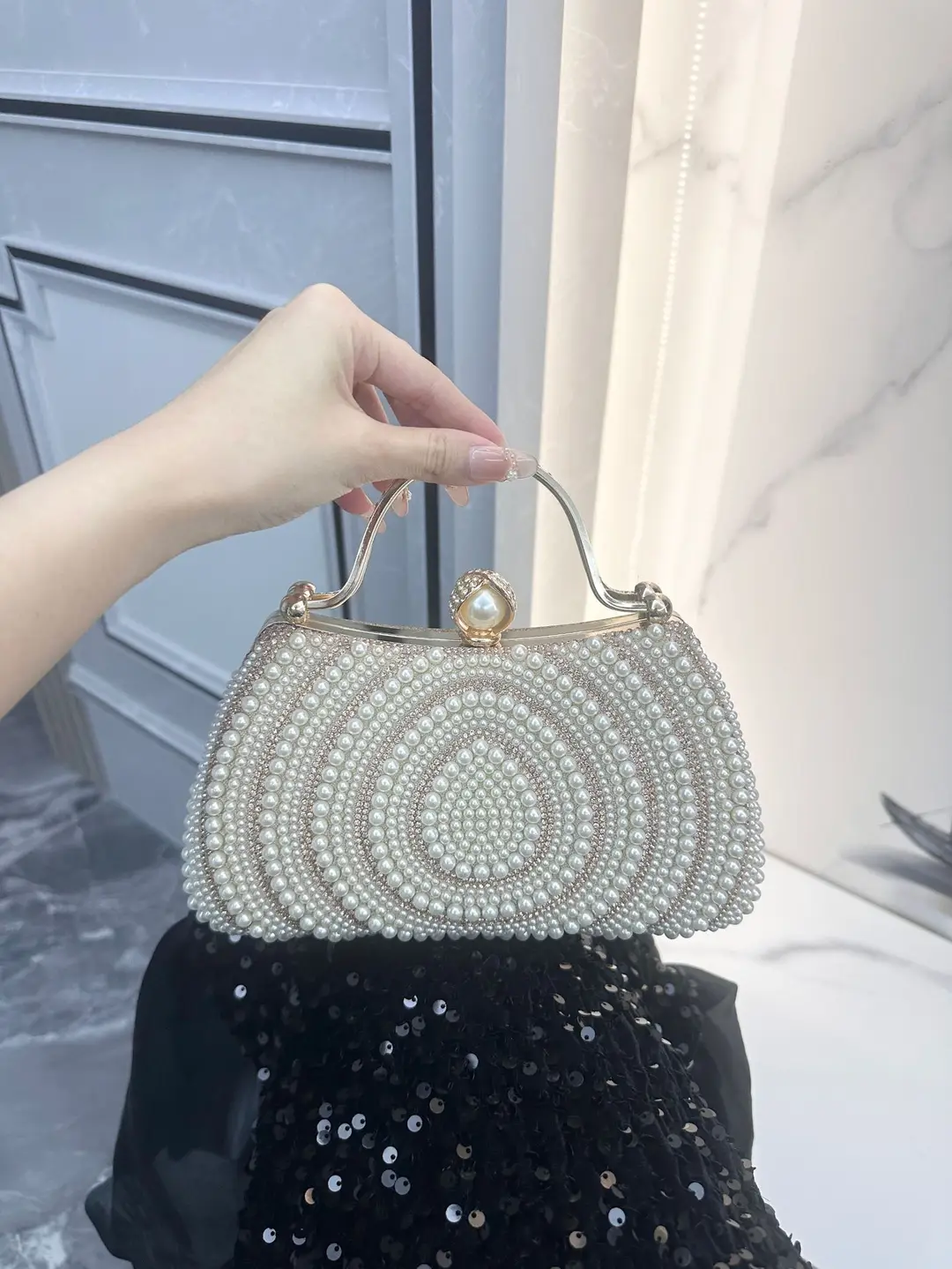New European and American Style Women's Banquet Dress, Diamond-Encrusted Handbag, Pearl Evening Bag, Shoulder Crossbody Bag, Clutch Bag, Wallet
