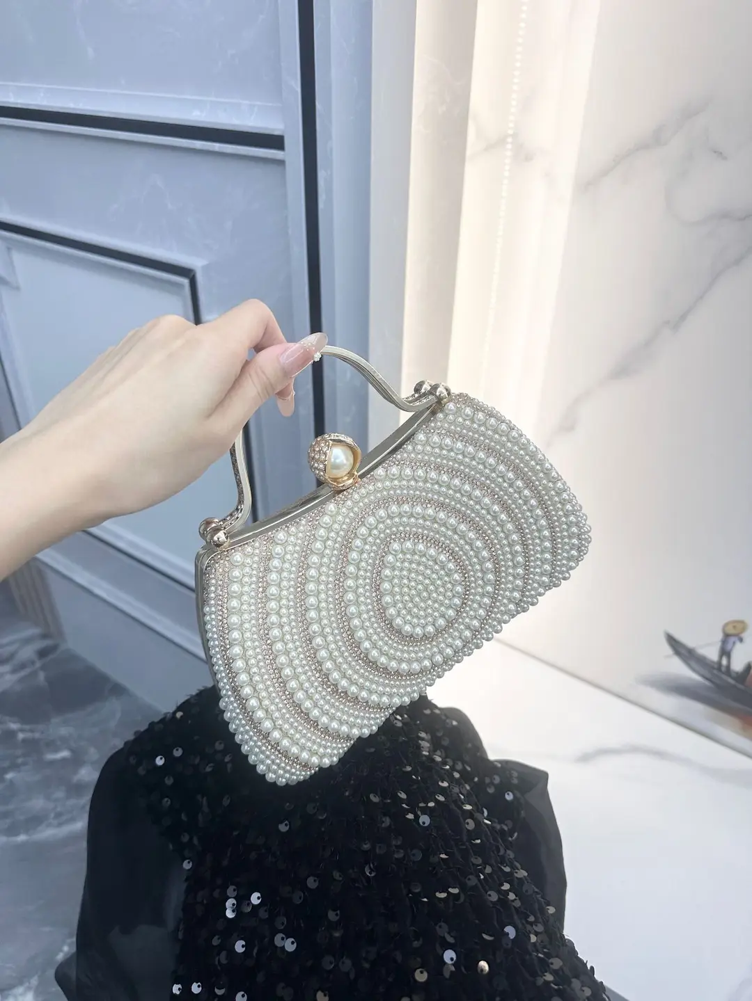 New European and American Style Women's Banquet Dress, Diamond-Encrusted Handbag, Pearl Evening Bag, Shoulder Crossbody Bag, Clutch Bag, Wallet