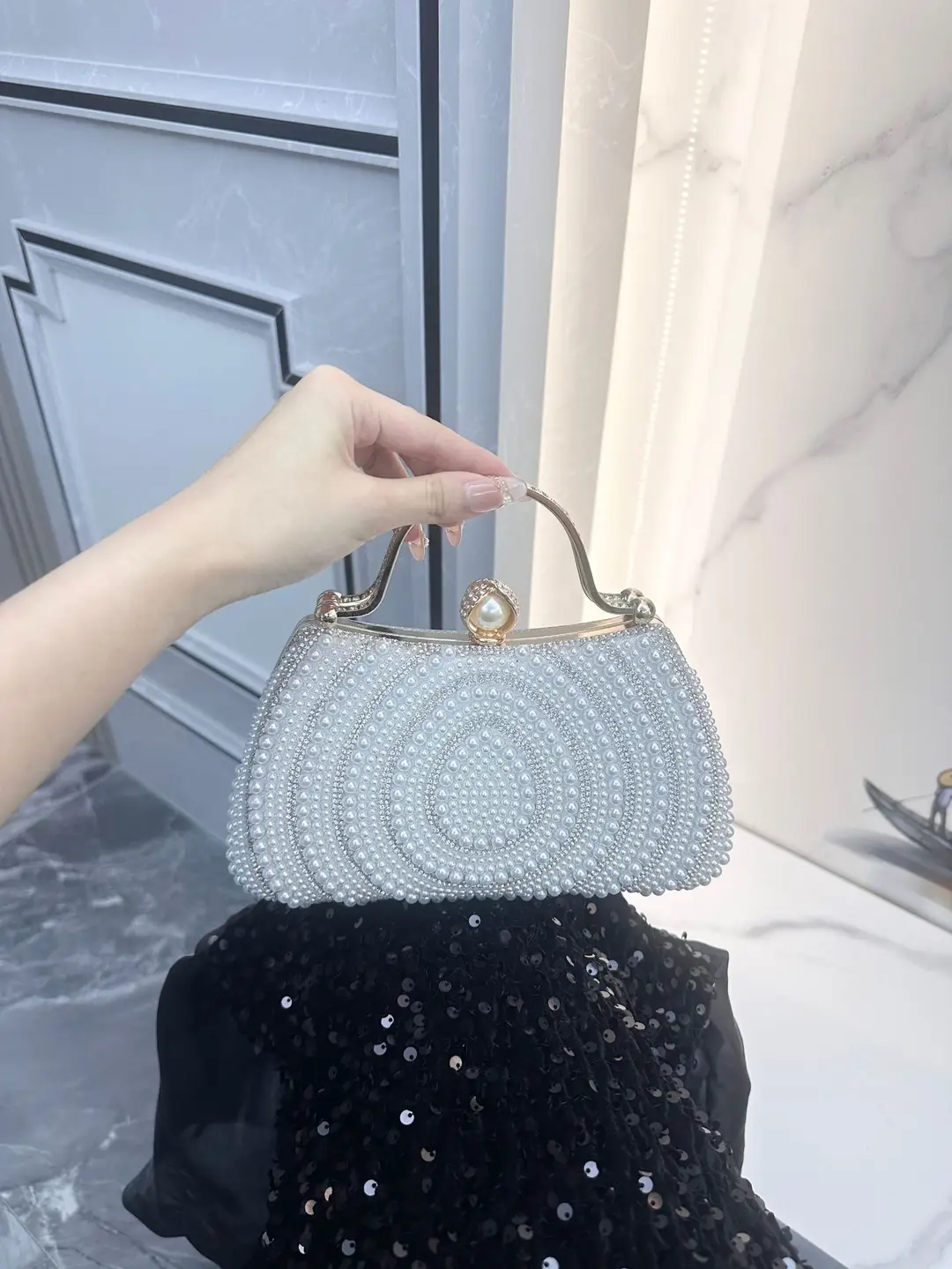 New European and American Style Women's Banquet Dress, Diamond-Encrusted Handbag, Pearl Evening Bag, Shoulder Crossbody Bag, Clutch Bag, Wallet