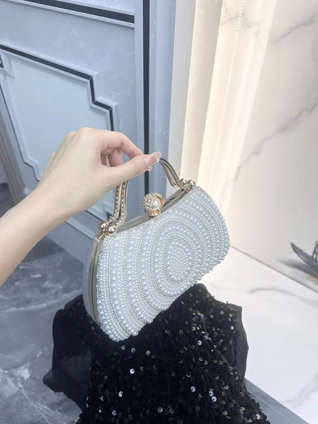 New European and American Style Women's Banquet Dress, Diamond-Encrusted Handbag, Pearl Evening Bag, Shoulder Crossbody Bag, Clutch Bag, Wallet