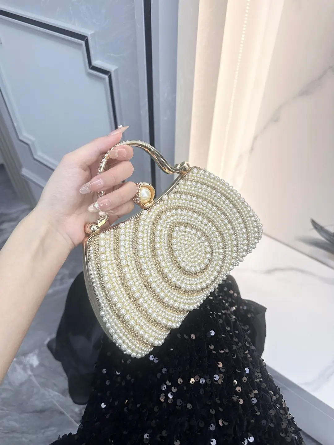 New European and American Style Women's Banquet Dress, Diamond-Encrusted Handbag, Pearl Evening Bag, Shoulder Crossbody Bag, Clutch Bag, Wallet