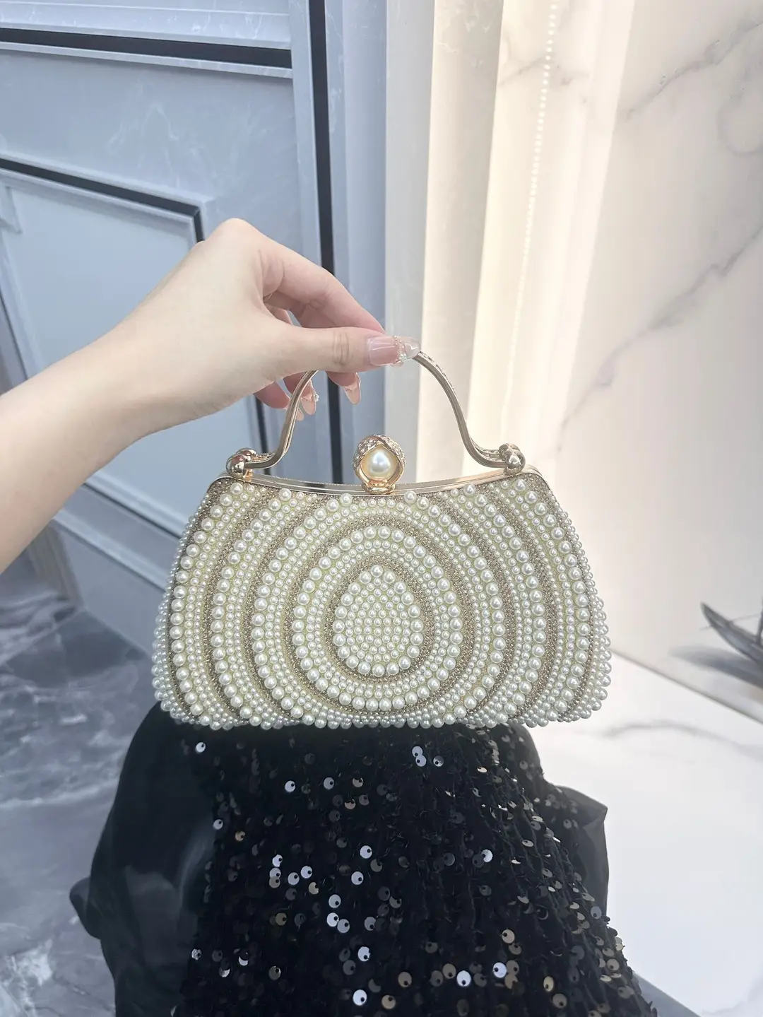 New European and American Style Women's Banquet Dress, Diamond-Encrusted Handbag, Pearl Evening Bag, Shoulder Crossbody Bag, Clutch Bag, Wallet