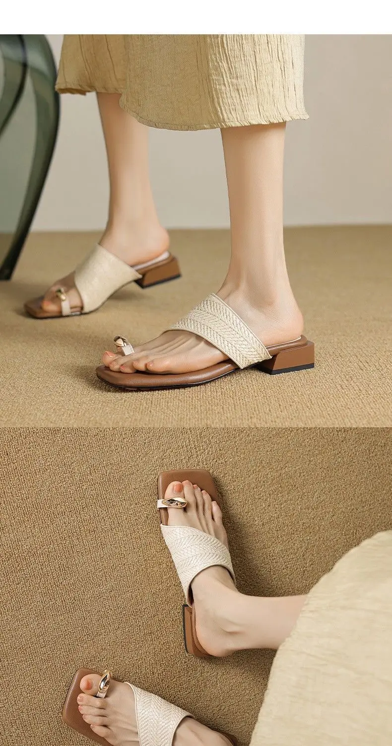 Handmade Straw-Woven Retro Vacation Style 2025 Summer One-Strap Thong Beach Half-Slipper Self-Made Woven Sandals for Women — feature 10