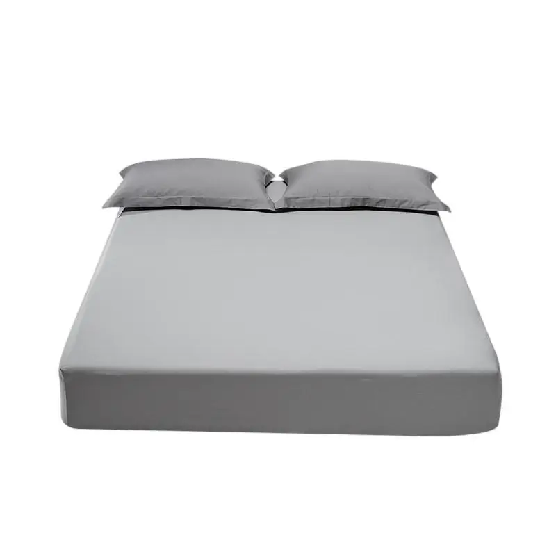 100 High-Thread-Count Long-Staple Cotton Fitted Sheet, Single Piece, Solid Color, Satin Pure Cotton Bed Cover, Three or Four Piece Set, Mattress Protector