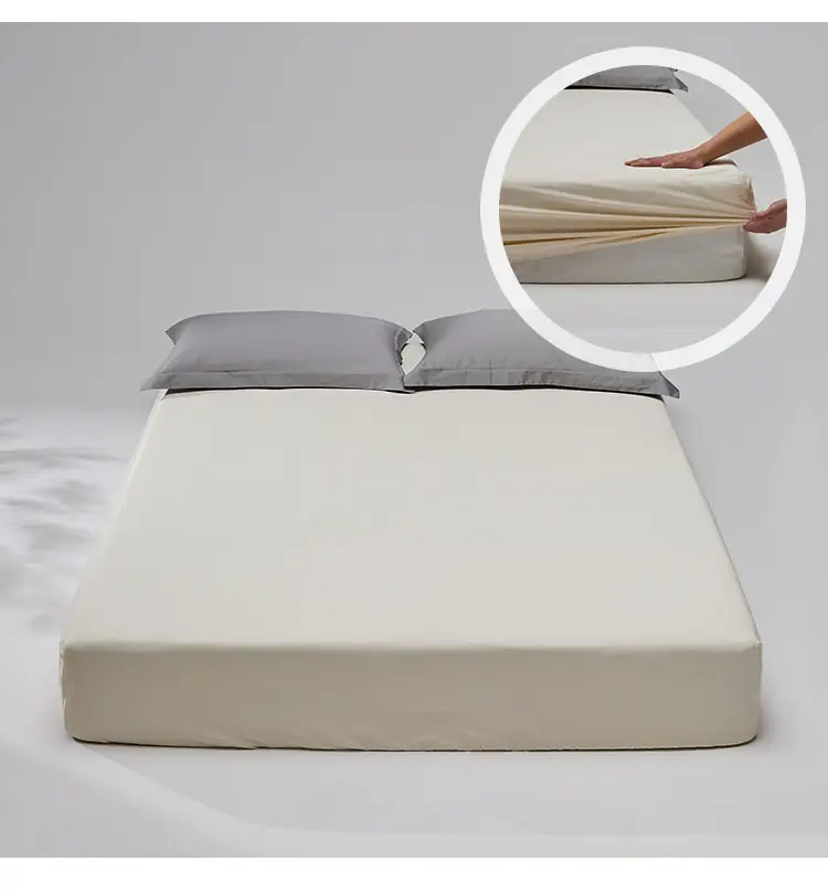 100 High-Thread-Count Long-Staple Cotton Fitted Sheet, Single Piece, Solid Color, Satin Pure Cotton Bed Cover, Three or Four Piece Set, Mattress Protector — feature 16