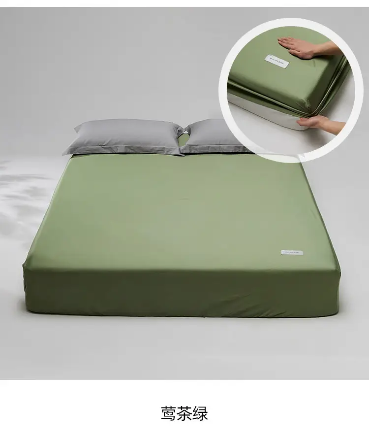 100 High-Thread-Count Long-Staple Cotton Fitted Sheet, Single Piece, Solid Color, Satin Pure Cotton Bed Cover, Three or Four Piece Set, Mattress Protector — feature 35