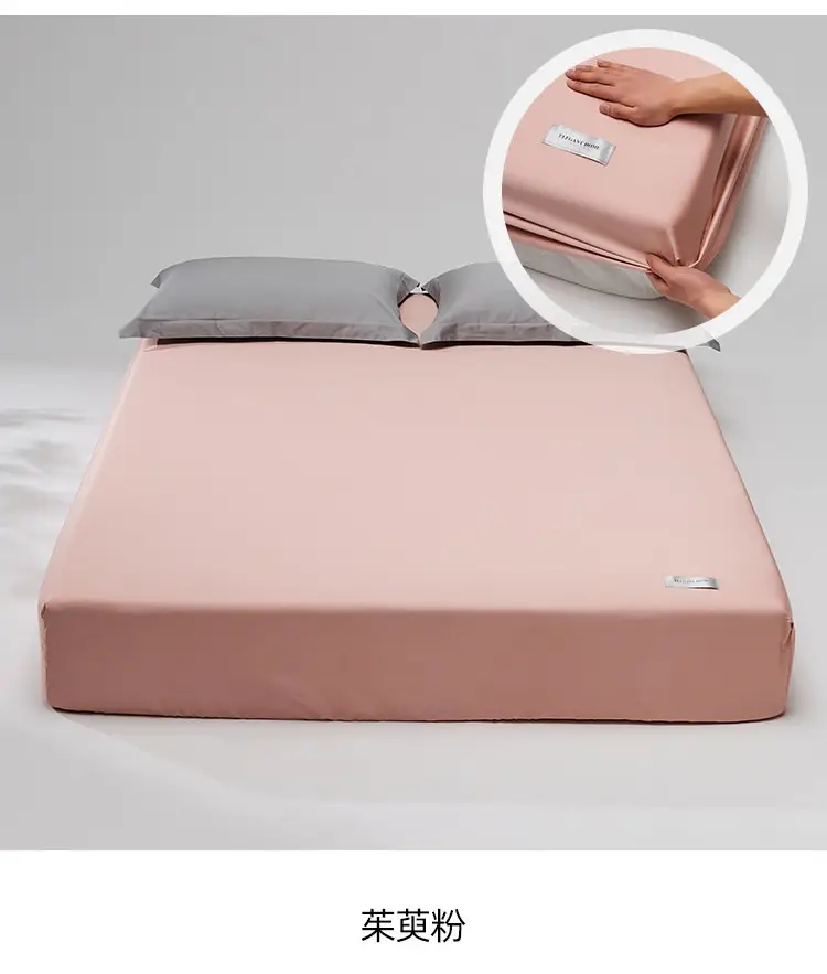 100 High-Thread-Count Long-Staple Cotton Fitted Sheet, Single Piece, Solid Color, Satin Pure Cotton Bed Cover, Three or Four Piece Set, Mattress Protector — feature 37