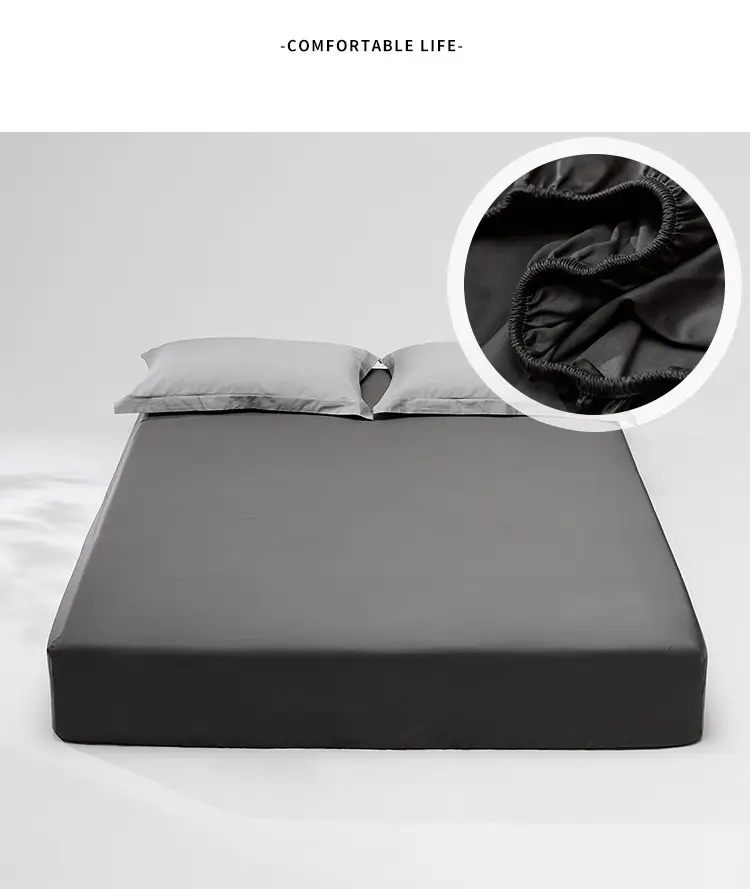 100 High-Thread-Count Long-Staple Cotton Fitted Sheet, Single Piece, Solid Color, Satin Pure Cotton Bed Cover, Three or Four Piece Set, Mattress Protector — feature 4