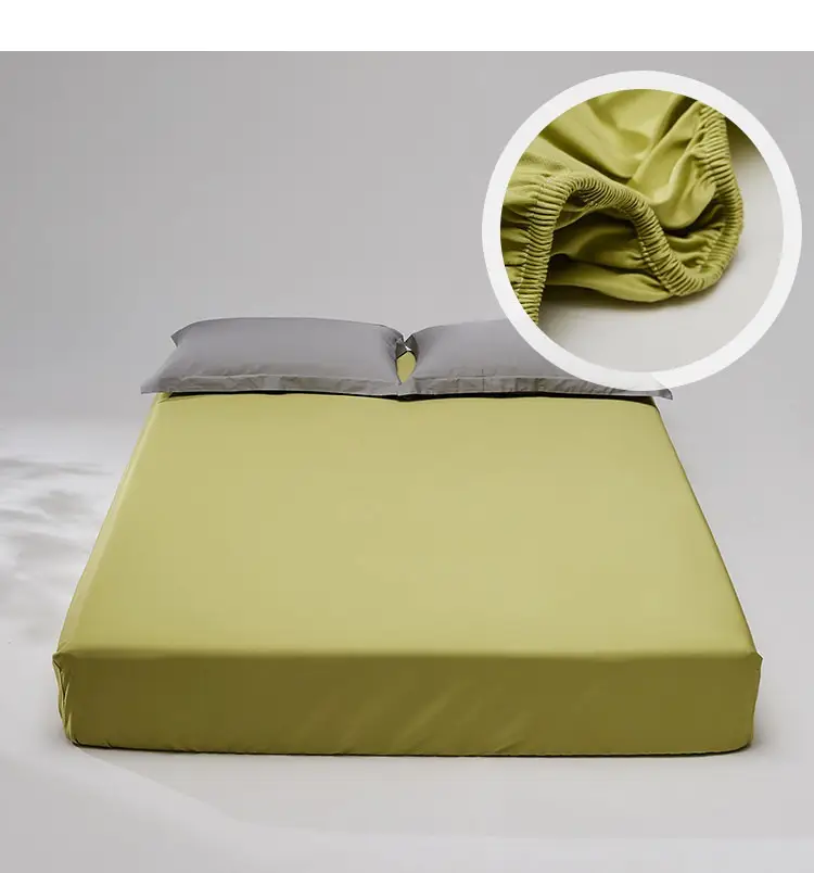 100 High-Thread-Count Long-Staple Cotton Fitted Sheet, Single Piece, Solid Color, Satin Pure Cotton Bed Cover, Three or Four Piece Set, Mattress Protector — feature 7