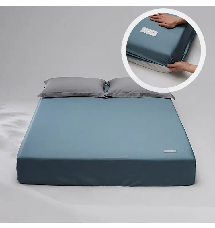 100 High-Thread-Count Long-Staple Cotton Fitted Sheet, Single Piece, Solid Color, Satin Pure Cotton Bed Cover, Three or Four Piece Set, Mattress Protector — feature 9